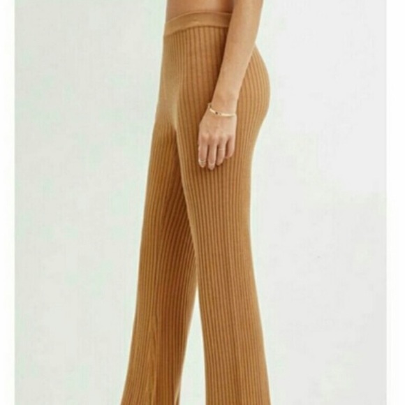 Tan/ Beige High Waisted Ribbed Bell Bottoms - Picture 2 of 3